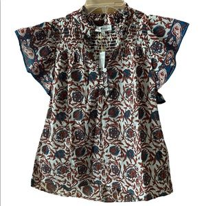 House of Harlow 1960 Blue and Brown Floral Blouse
